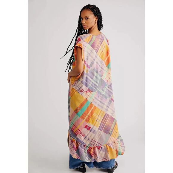 FREE PEOPLE Haut long Gone Sailing Maxi Multicolor Boho Chic Lagenlook Top Xs - Picture 2 of 8